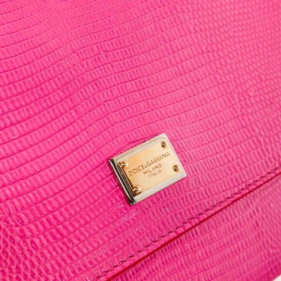 Dolce & Gabbana Miss Sicily Small Pink Iguana-Embossed Chain Satchel - Picture 10 of 14